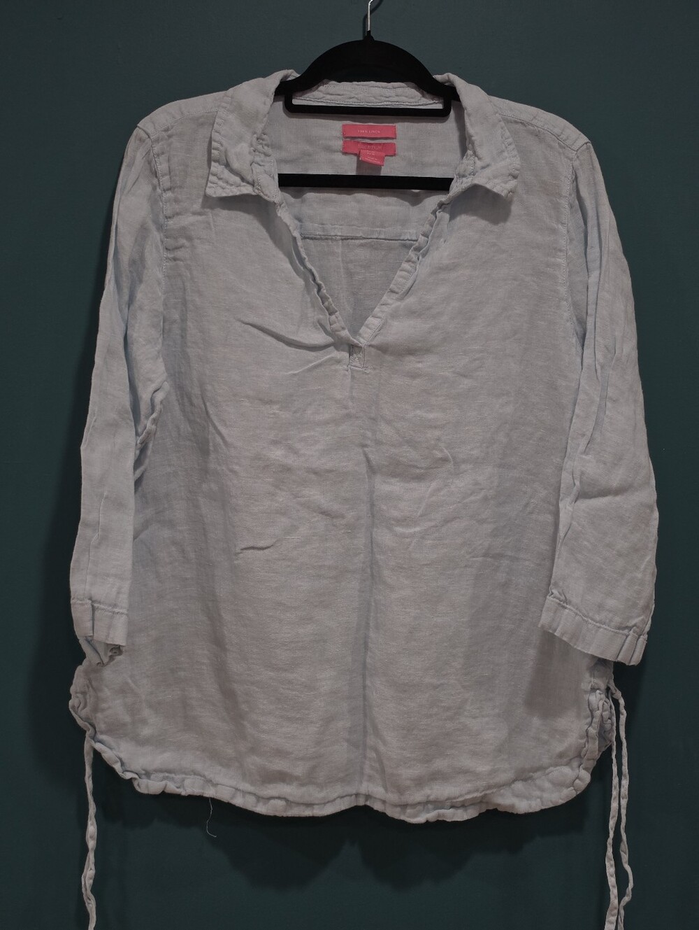 Isaac Mizrahi 100% Linen Light Blue Side Tie Tunic XL